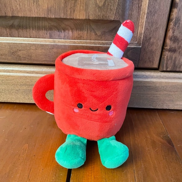 Hallmark Plush Happy Face Hot Chocolate Red Mug with Straw - Picture 3 of 9